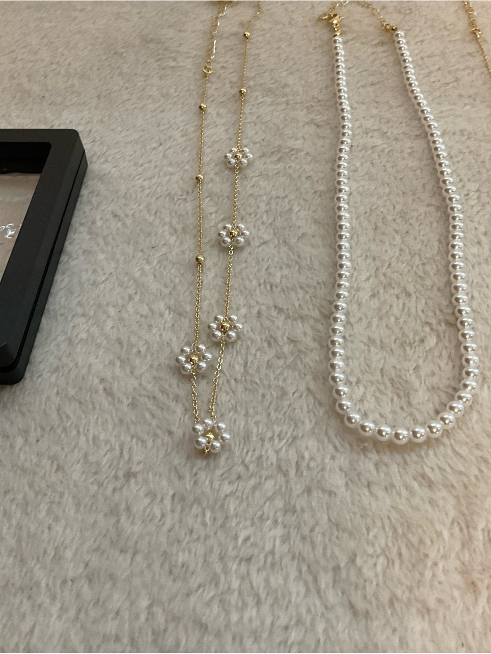 Gold & White Pearl Necklace Trio — Layered Pearl Strand and Gold Chains - Picture 2 of 5